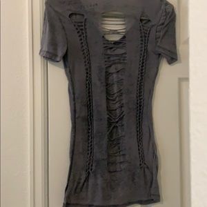 Distressed holed back t shirt
